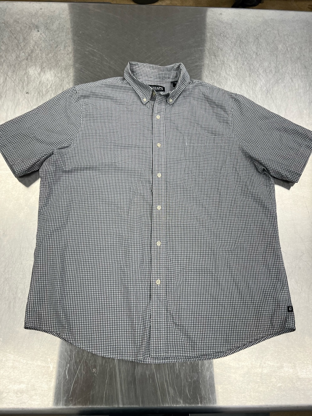Chaps Short-Sleeve Button-Down Check Shirt - Black & White Mens XL